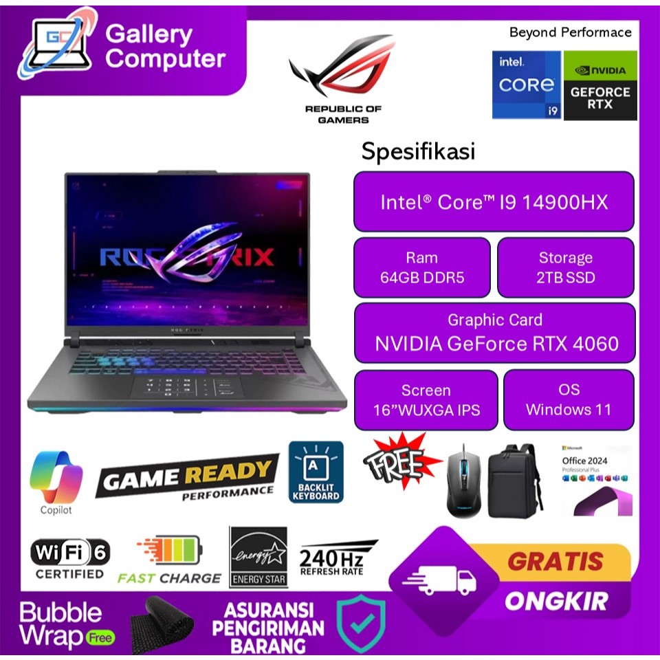 Laptop gaming Asus ROG STRIX G18 G814JVR Intel Core i9 13850HX RTX4070 32GB DDR5 2TB 240HZ RGB