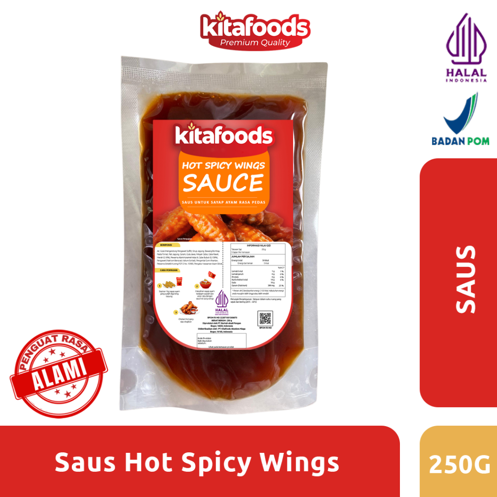 

Kitafoods Hot Spicy Wings Sauce Kitafoods 250gr - Tanpa Peguat Rasa