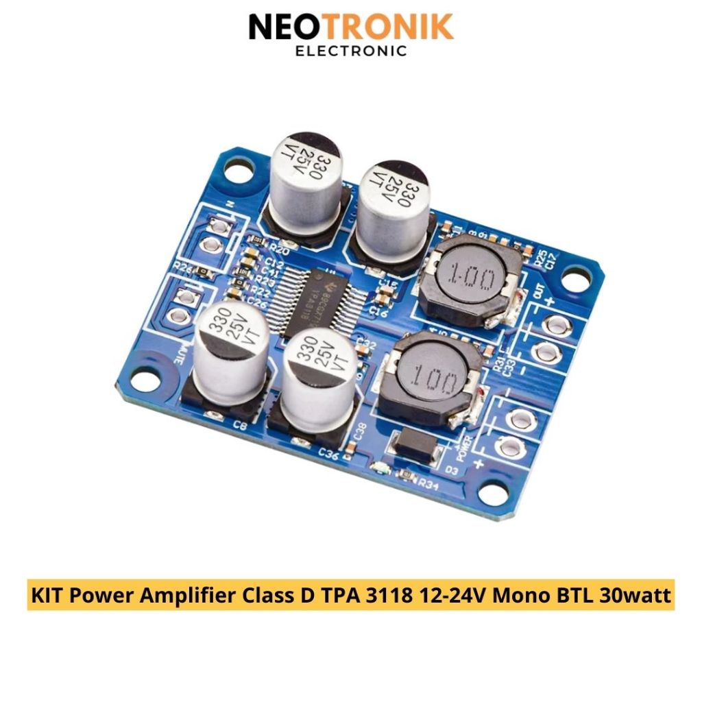 KIT Power Amplifier Class D TPA 3118 12-24V Mono BTL 30watt
