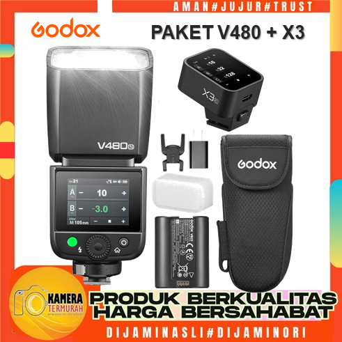 Paket Godox V480 TTL On-Camera Flash Godox V480+ GODOX X3 Original