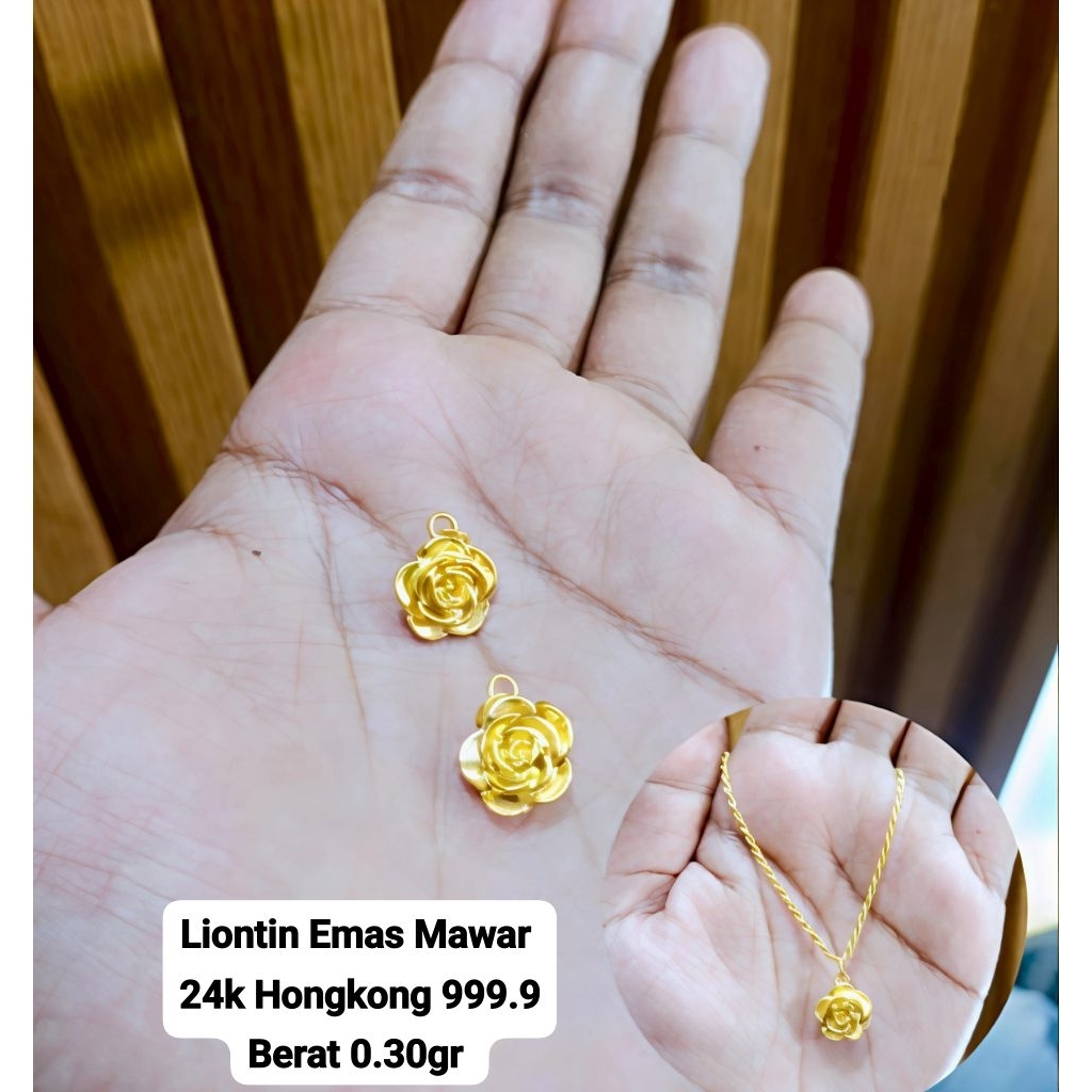 Kalung Emas Korea 16k & Liontin Emas Asli Mawar 24K Hongkong 999%