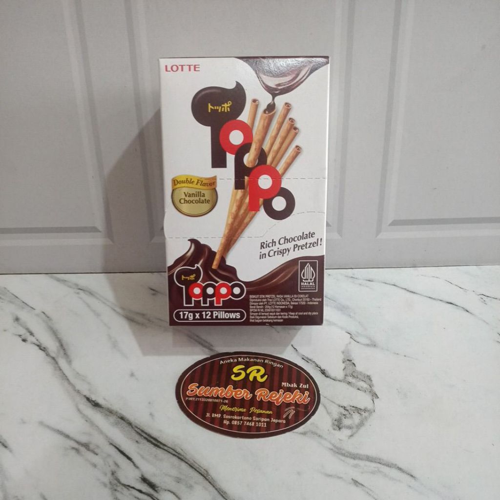 

LOTTE TOPPO RICH CHOCOLATE IN CRISPY PRETZEL ISI 12 BUNGKUS