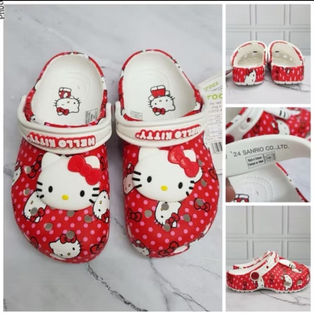 SANDAL CROCS ANAK KARAKTER HELLO KITTY RED / SANDAL CROCS ANAK / SEPATU SANDAL ANAK / FREE JIBITZ