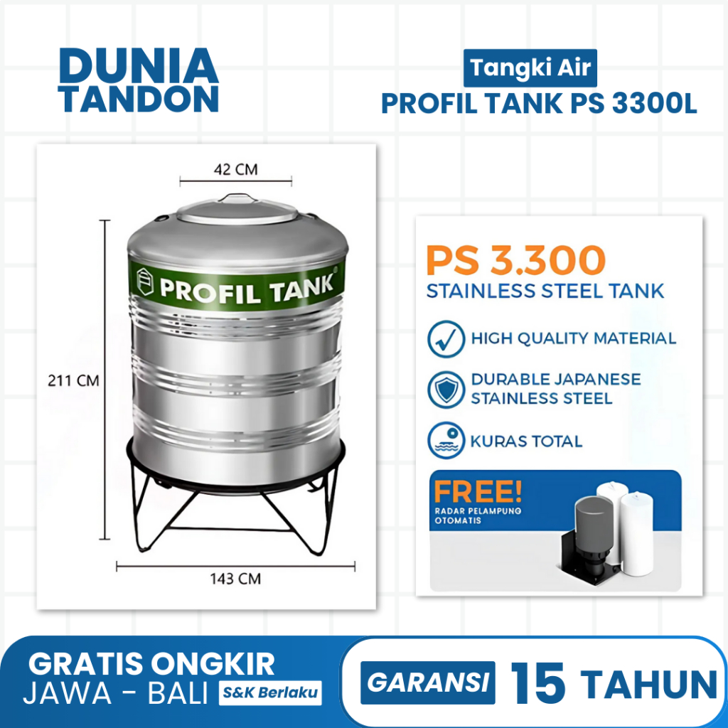 Tandon Toren Tangki Air Stainless  PS 3300 tangki Dengan Kaki Profil Tank / Profil Tank Stainless 33