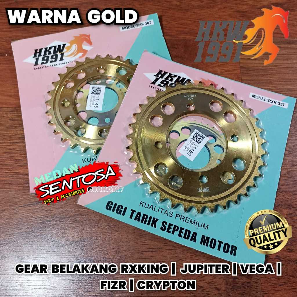 GEAR BELAKANG RXKING/JUPITER/VEGA/FIZR/CRYPTON TYPE 428 GOLD 30/31/32/33/34/35T HKW 1991 KUALITAS PR