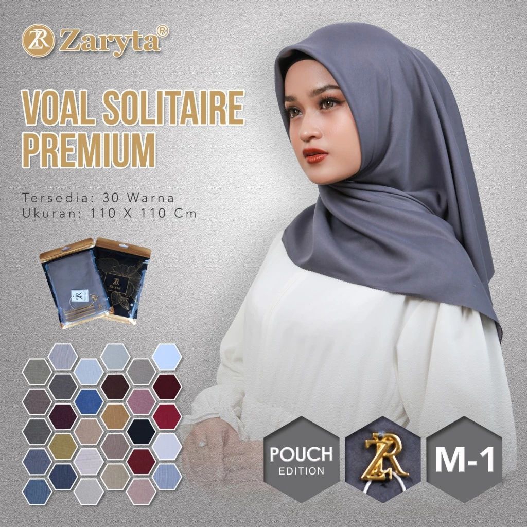 Jilbab Segi Empat Zaryta | Jilbab Segi Empat Polos Zaryta Voal Solitaire Premium Metal Logo ZR Laser