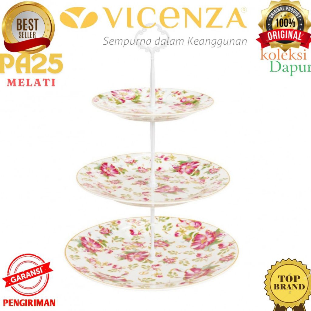 Piring Susun saji merek vicenza Pa25 motif Piring Mawar, tipe piring saji fungsional sebagai alat sa