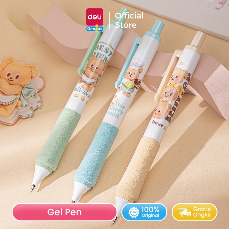 

Deli Gel Pen Butterbear Pulpen Gel 0.5mm Tinta Hitam Nyaman digenggam HY00X