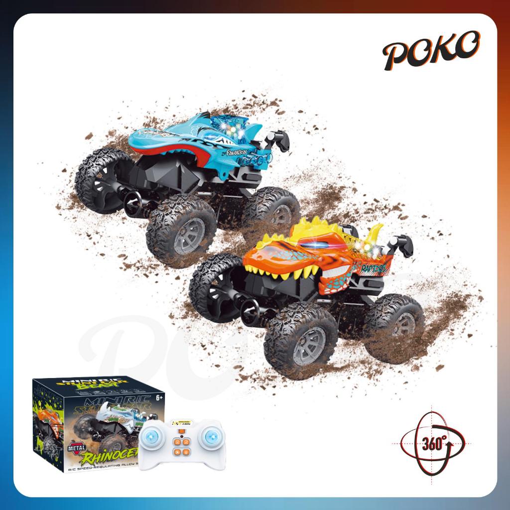 POKO 1:64 4wd RC Stunt Car  Monster Jam – Mobil Remote Dinosaurus & Hiu, Bisa Berdiri Tegak & Efek P