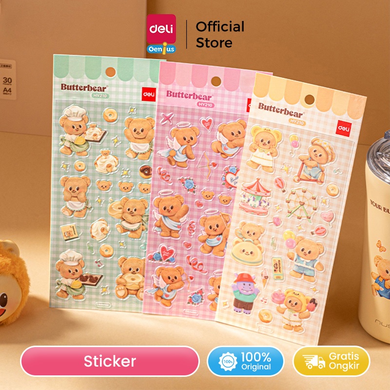 

Deli Sticker Butterbear Lucu Tahan Air Mudah Menempel HY210