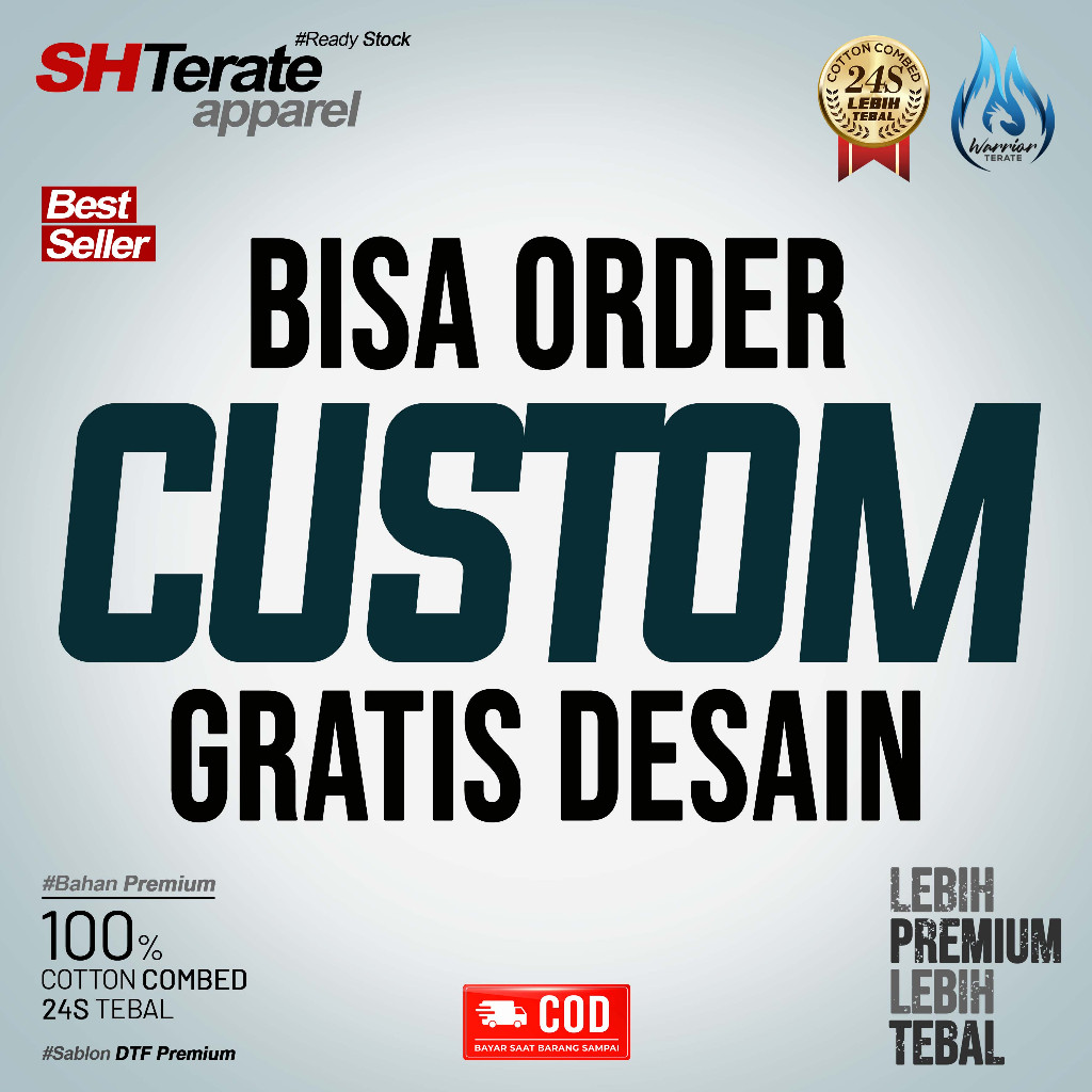 ORDER KAOS DESAIN CUSTOM SENDIRI kualitas seperti Produk Warrior Terate // GRATIS Biaya Desain