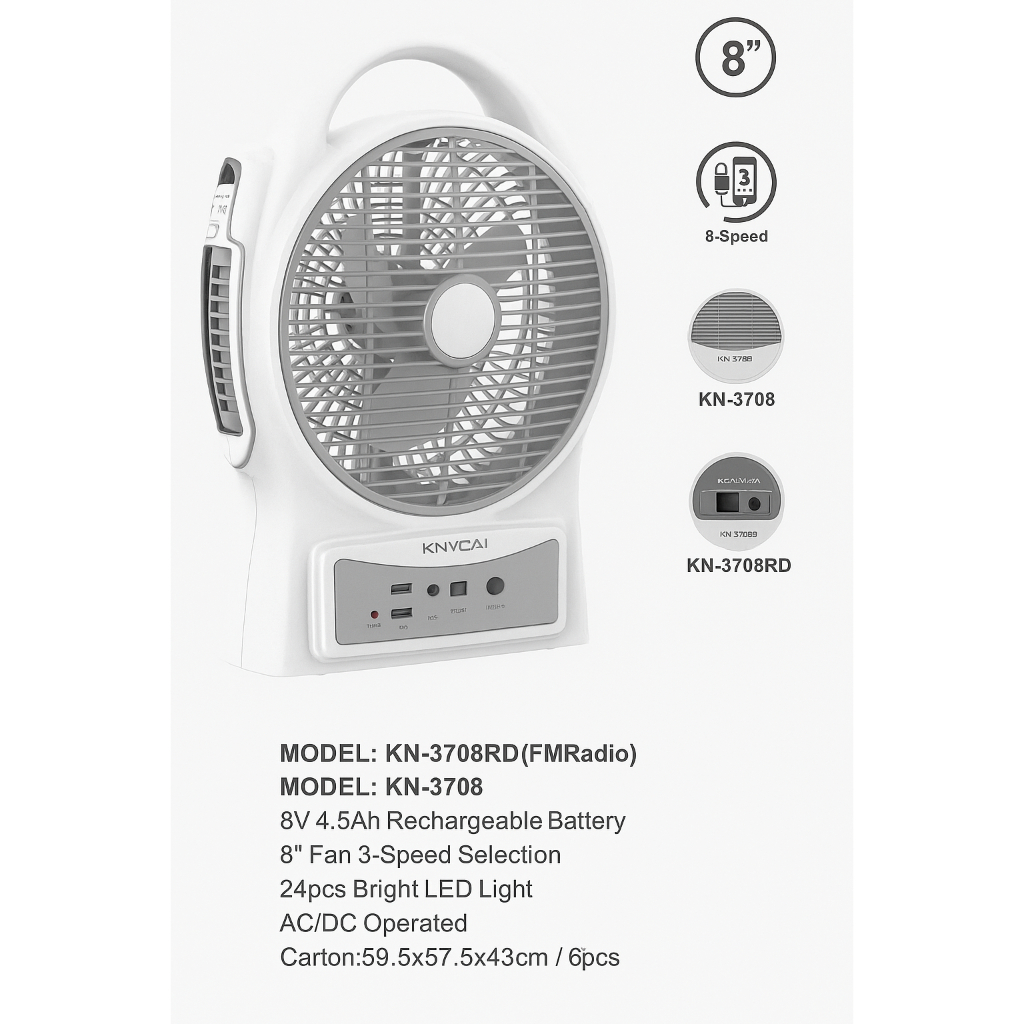 Kipas Angin Portable Rechargeable KONKA 8 Inch KN-3708 – Hemat Energi & Praktis Murah Meriah Pengiri