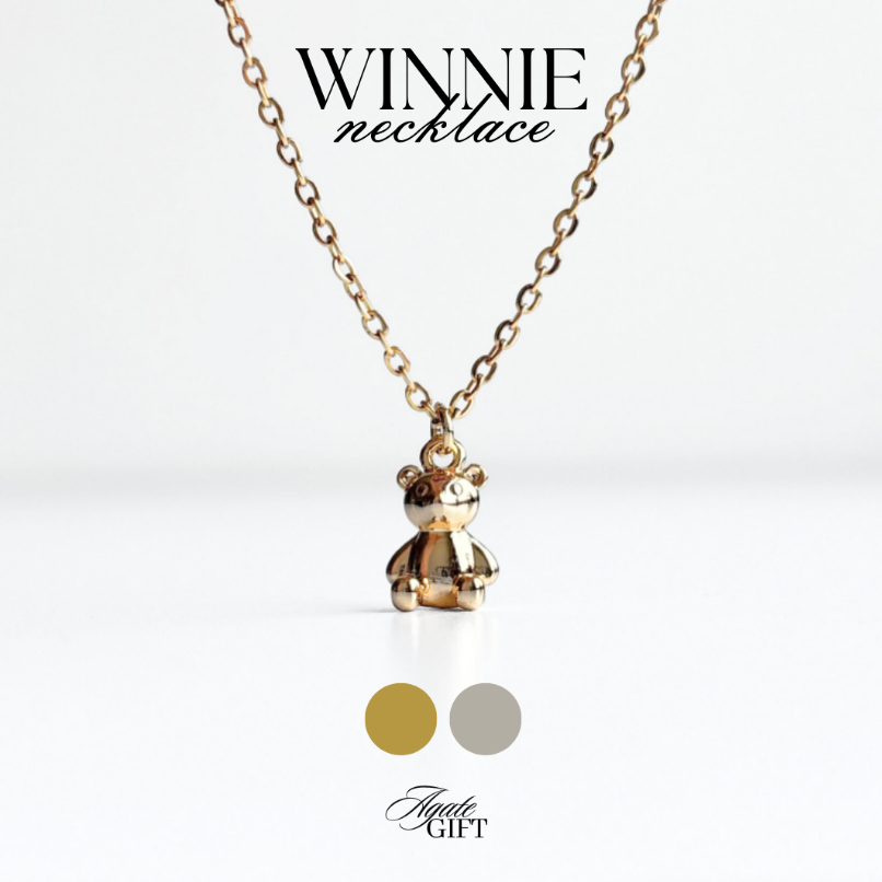 Winnie Necklace - Kalung Beruang Teddy Bear - Titanium 18k Gold Filled