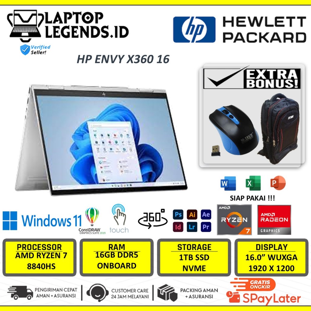 Laptop Hp Envy X360 16 Amd Ryzen 7 8840HS 16GB 1TB 16 inch Wuxga Ips Touch Backlight