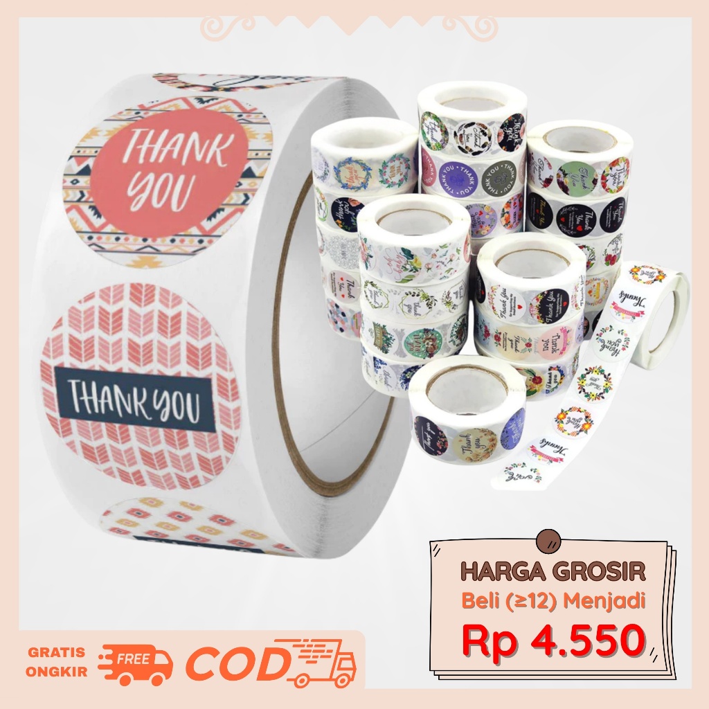 

STIKER 1 Roll Thank You Terima Kasih Sticker Bulat Ucapan isi 500 Pcs
