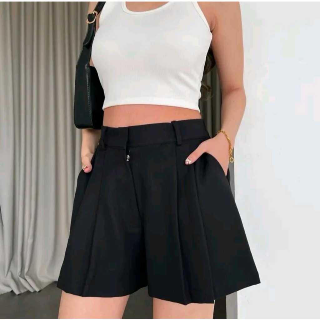 Celana Pendek Highwaist Korea Style Mili – Valerie Pants + Free Belt / Pants Wanita / Short Pants/ C
