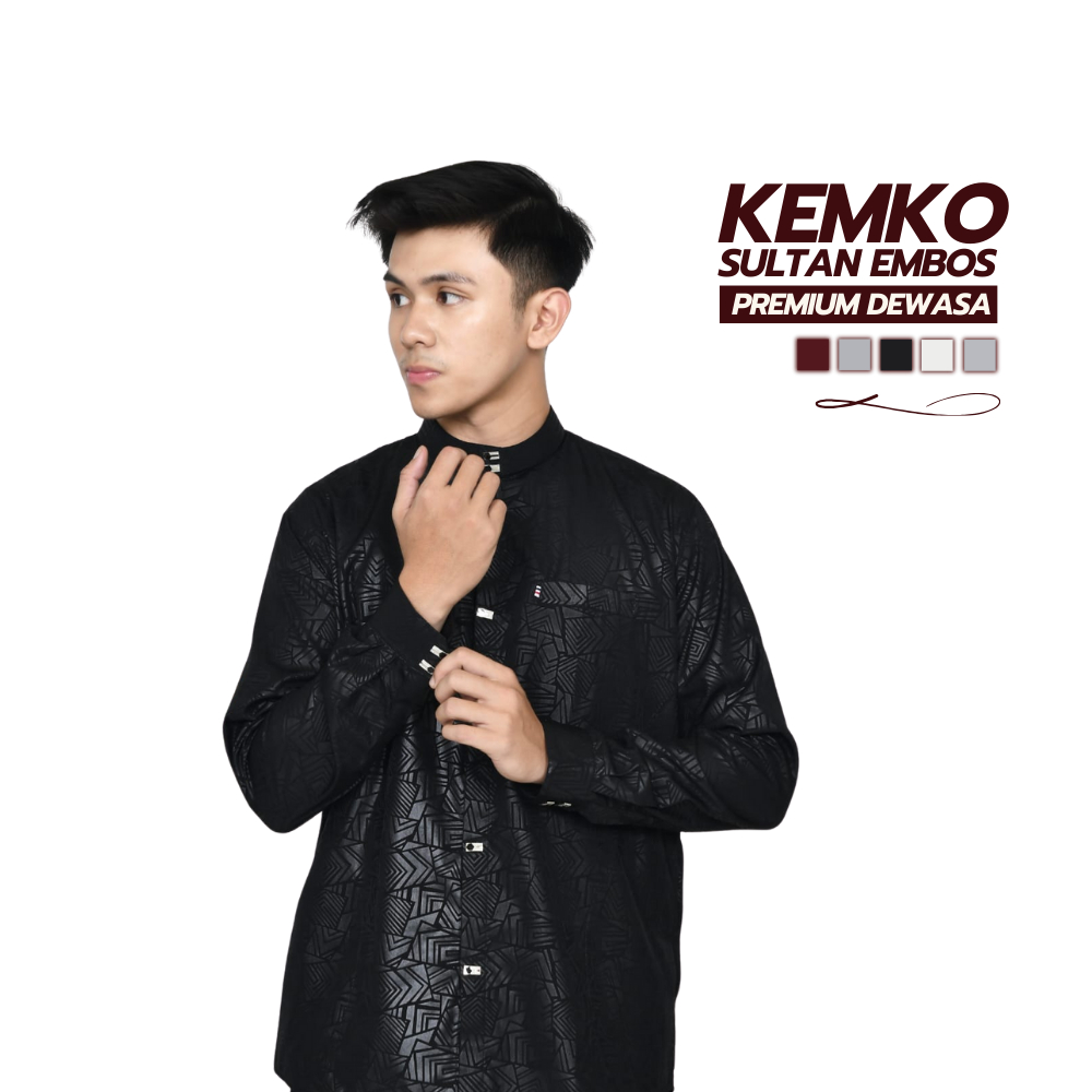 Baju Koko Pria Lengan Panjang – Kemko Muslim Modern Kekinian Warna Hitam