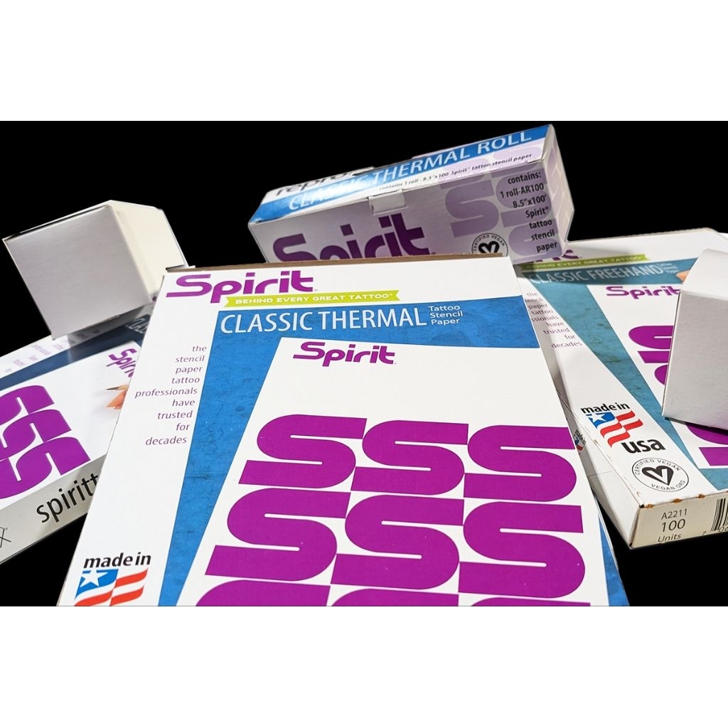 

SPIRIT CLASSIC THERMAL / THERMAL PLASTIK TATTOO / KERTAS THERMAL TATTOO / KERTAS STENCIL TATTOO. Per Box isi 100pcs. ORIGINAL USA