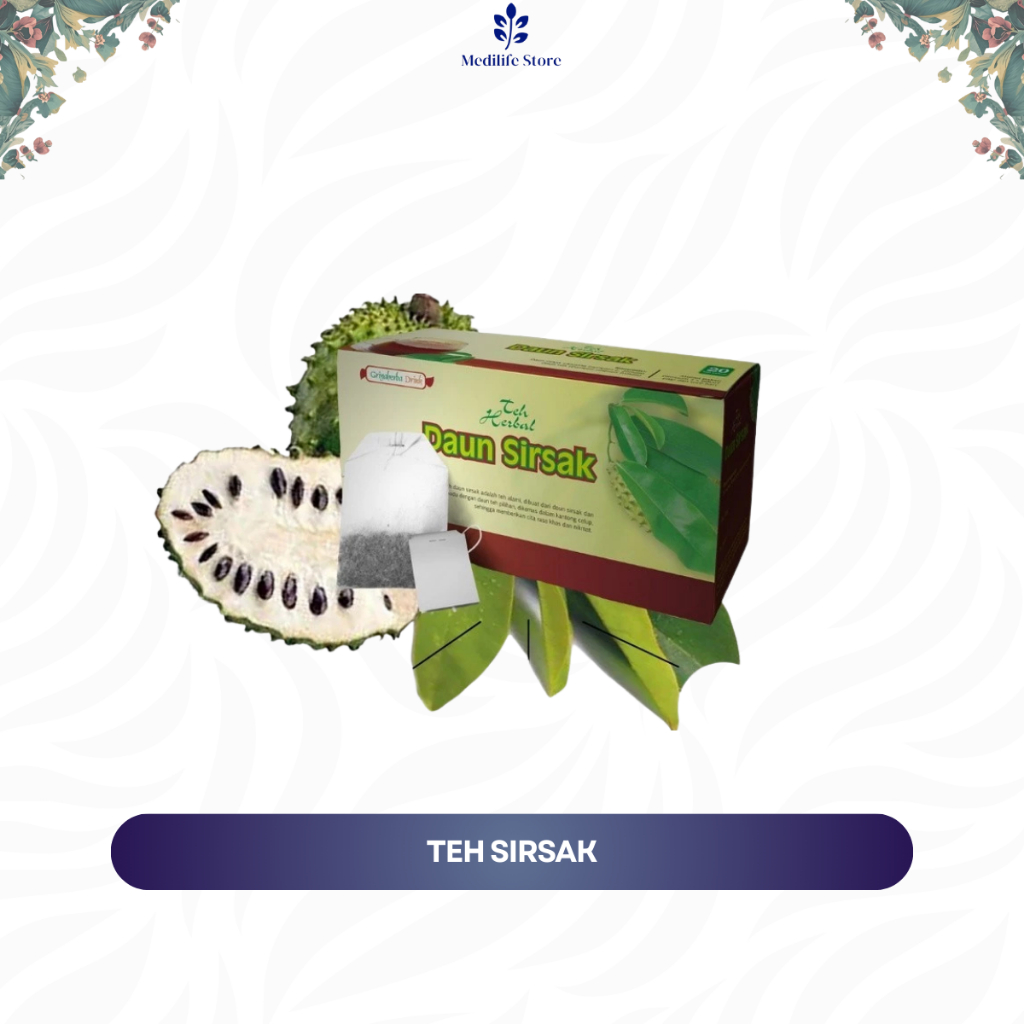 

TEH HERBAL DAUN SIRSAK – teh celup Griya Herba 20 kantong | atasi kanker, tumor & tekanan darah tinggi | 100% daun sirsak murni
