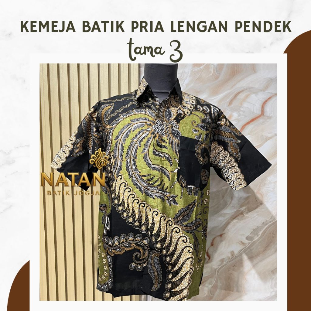 KEMEJA BATIK PRIA LENGAN PENDEK | Tama 3 batik by Natan Jogja | Warna Hitam Hijau