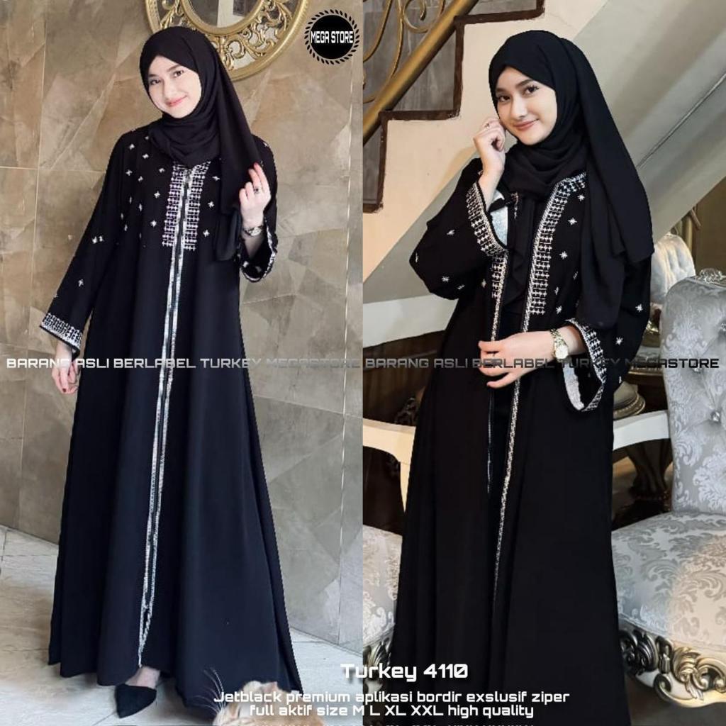 Abaya Gamis Bordir Premium Jersey Hitam Mix Ceruty Baju Muslim Wanita Mewah Bordir