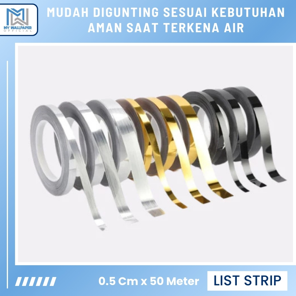 Stiker List Strip Dinding Stiker List Plat Dinding Keramik Gold Hitam Silver