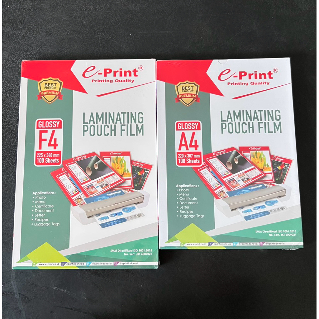 

Plastik Laminating EPRINT A4 / F4 Laminating Film e-Print Laminating Pouch isi 100 lembar