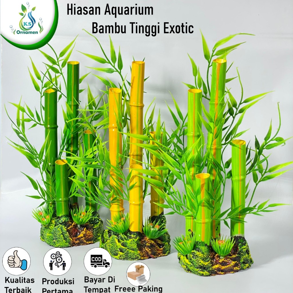 Hiasan Aquarium Bambu China l Hiasan Akuarium Tanaman hias Plastik Pohon Bambu Tinggi