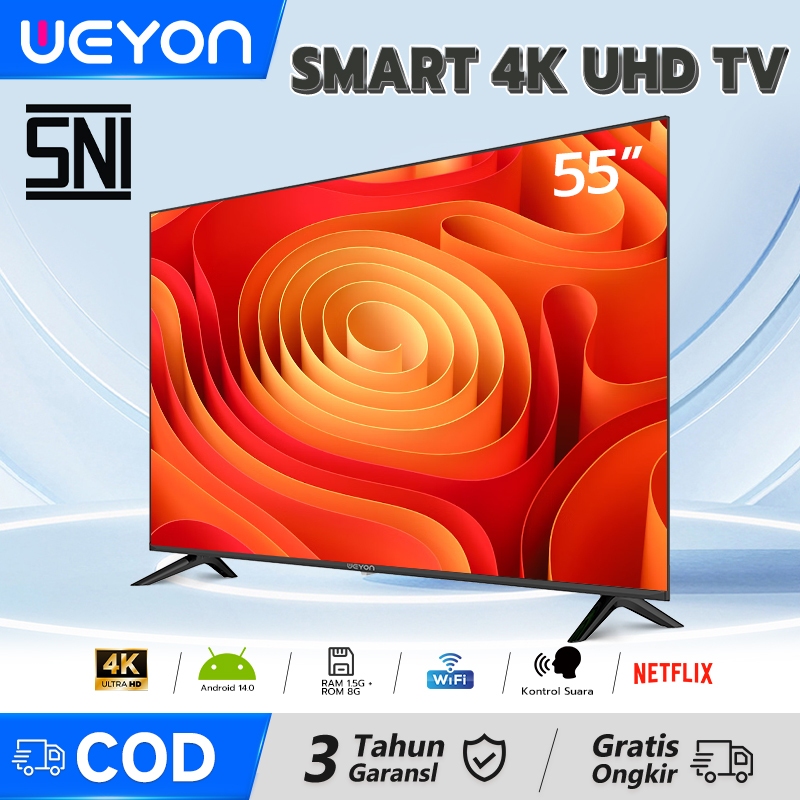 WEYON TV LED Digital 55 inch Smart TV 4K UHD tv Android 11.0 Garansi 3 tahun Voice Control Youtube (