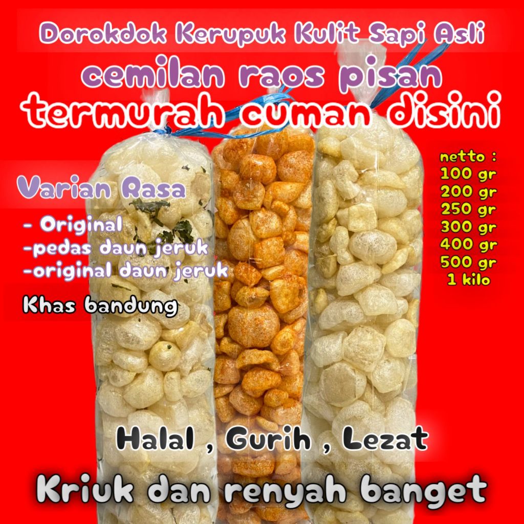 

Kerupuk Kulit Sapi Asli 1 Bal Dorokdok Rambak Krupuk Gurih Rasa Original Asin Pedas Halal Murah