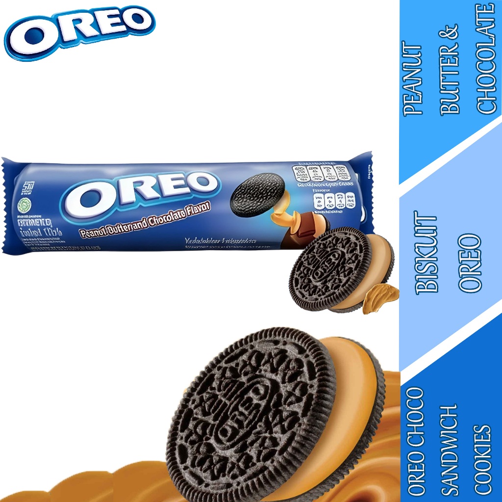 

Peanut Butter & Chocolate - Oreo - Biskuit Sandwich Coklat Dengan Krim Kacang - 110.4g