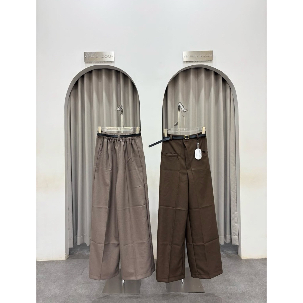 Preloved Celana High Waist Warna Dark Coklat FREE BELT