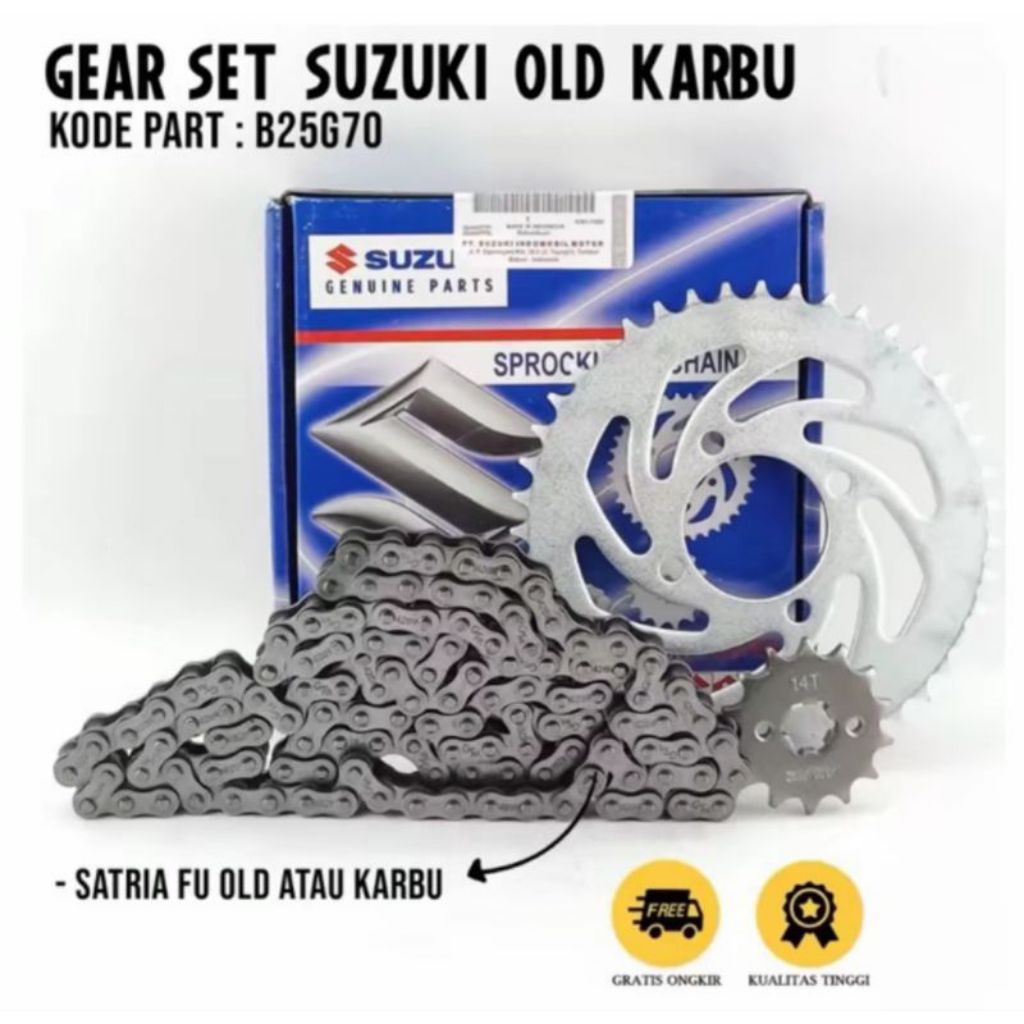 GEAR SET+RANTAI SATRIA FU OLD, FU KARBU 2012 KE BAWAH GIR SET SATRIA FU SPG