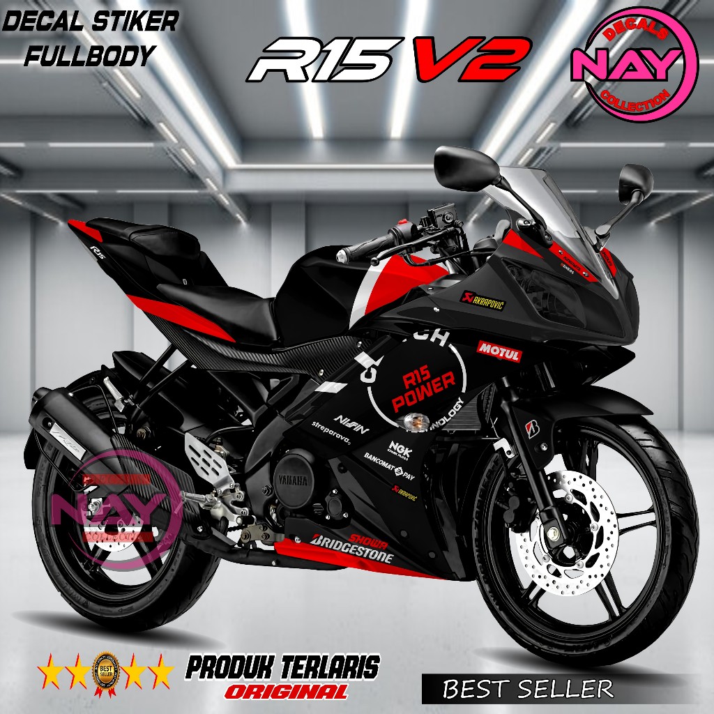 Decal R15 - Stiker Fullbody R15 V2 Motif Power Hitam 2024 NDC235 / Sticker Motor R15v2 Full Body