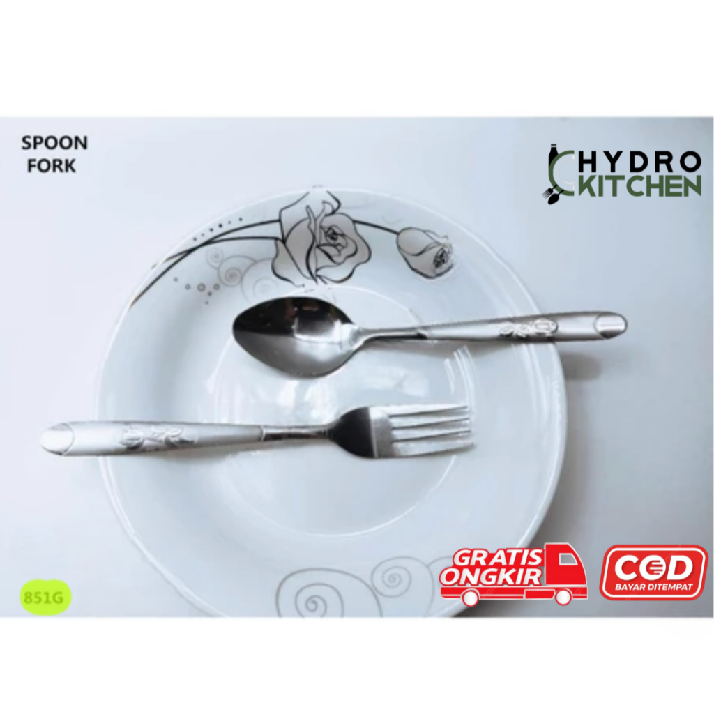 1 Lusin 12pcs Sendok Teh Panjang Motif Bunga Stainless Steel / Sendok Pengaduk Teh Kopi - 851S