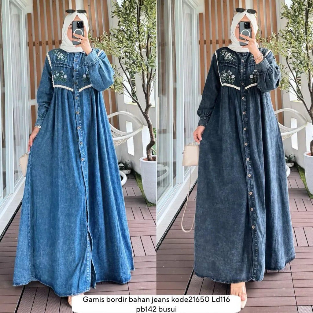 Dress Jeans / Dress Jumbo Wanita / Dress Wanita Cantik / Dress Wanita Bahan Jeans / Dress Jeans Busu