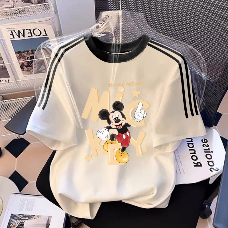 XZHAINV Kaos lengan pendek cetak Mickey Mouse wanita Korea/pakaian wanita lengan pendek putih/versi 