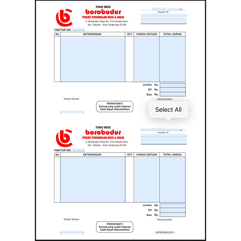 

cetak nota full color A5 design gratis