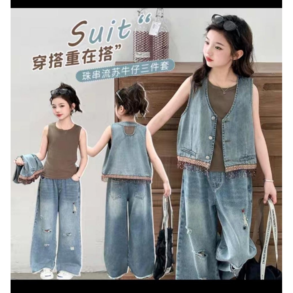 series stelan 3in1 bkk 120-160 celana ripep sobek tembus ( lengan pendek & kutung)