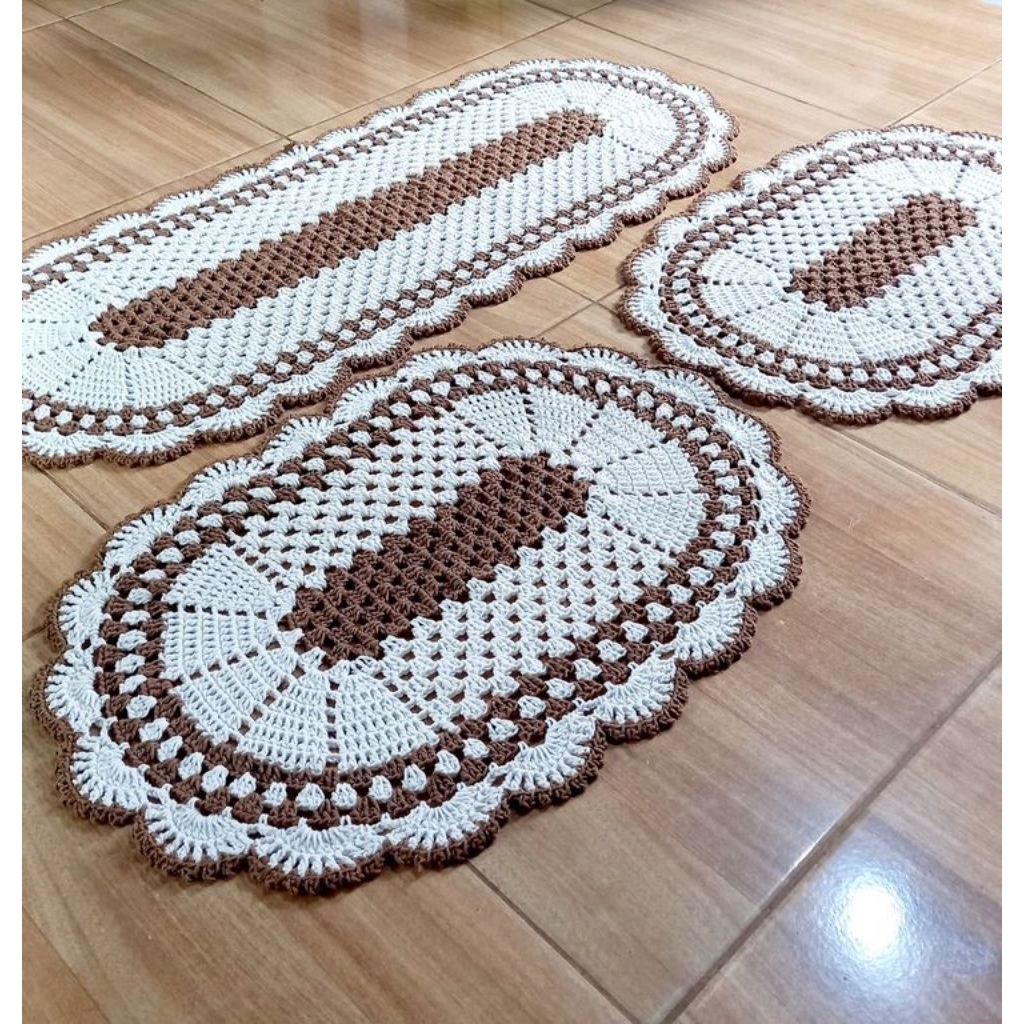 Taplak Meja Rajut Handmade Oval Set 3 Pcs
