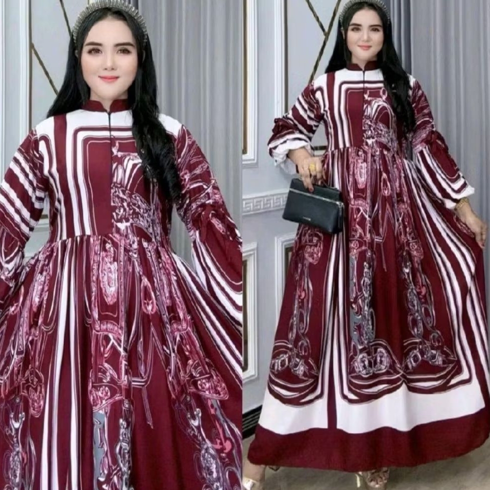 Gamis Rayon Motif Terbaru Ld 110 120 130 Couple Anak Dewasa Busui Friendly Tangan Balon Adem Premium