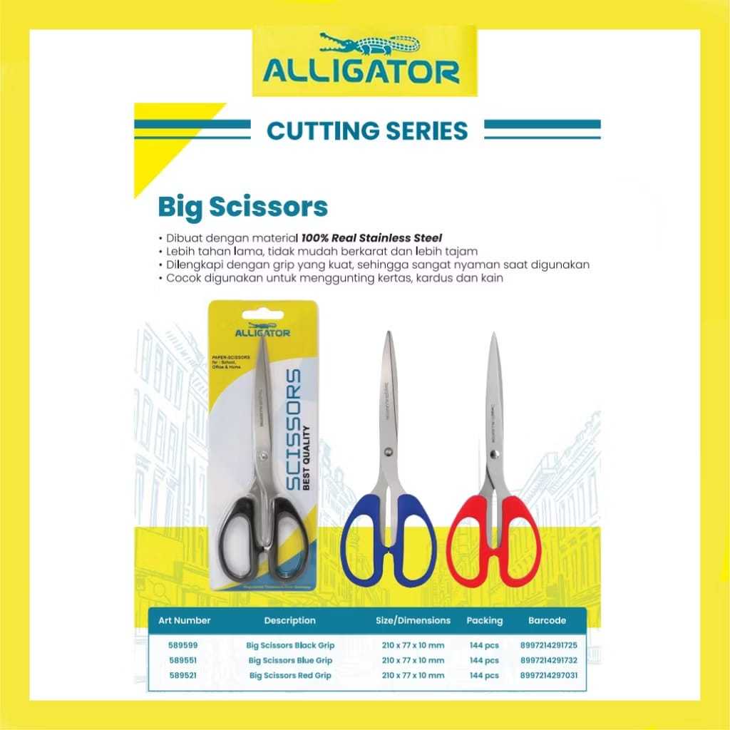 

Gunting Scissor Alligator Besar Stainles Steel / Big Scissor / Grip Biru Hitam dan Merah