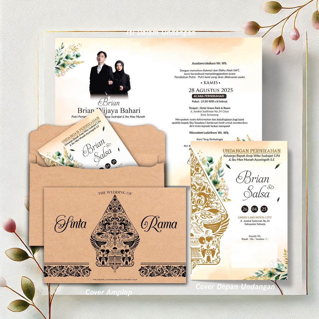 UNDANGAN PERNIKAHAN PLUS AMPLOP - UNDANGAN NIKAH AMPLOP ELEGAN RUSTIC ELEGAN