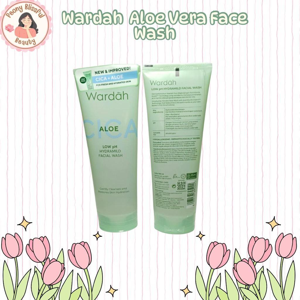 WARDAH Cica + Aloe Low pH Hydramild Facial Wash Nature Daily 100 ML | Sabun Cuci Muka Aloe Vera