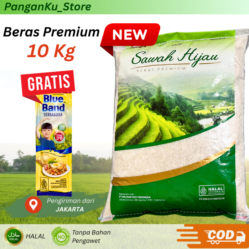 

Beras Premium 10kg Sawah Hijau Wilmar Asli Pulen Enak
