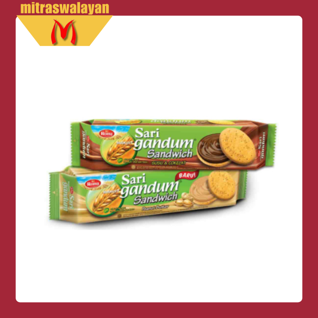 

Roma Sari Gandum Sandwich Coklat Susu & Peanut Butter 115g