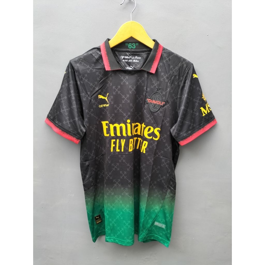 JERSEY AC MILAN 4TH HITAM x OFF WHITE SPECIAL EDITION MUSIM 2024/2025 GRADE ORI