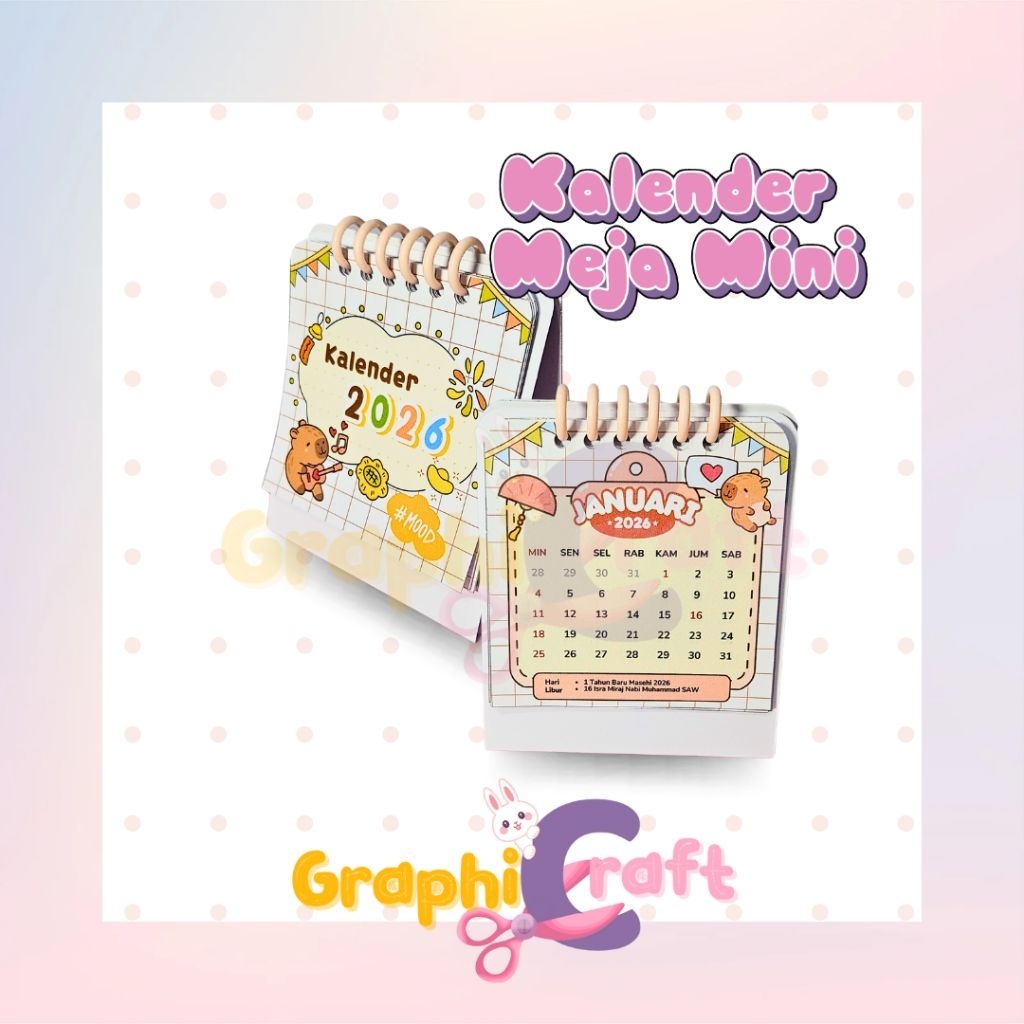 

Kalender 2026 / Kalender Meja Lucu / Kalender Meja Murah / - Desain Capybara