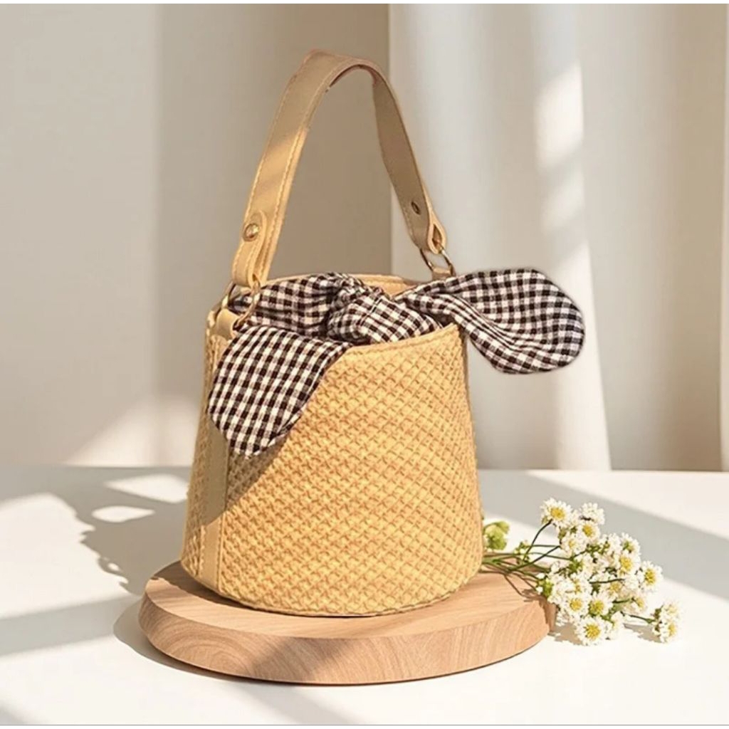 bucket bag rotan straw tas tangan wanita tas selempang wanita rotan tas rotan fashion tas rotan Bali