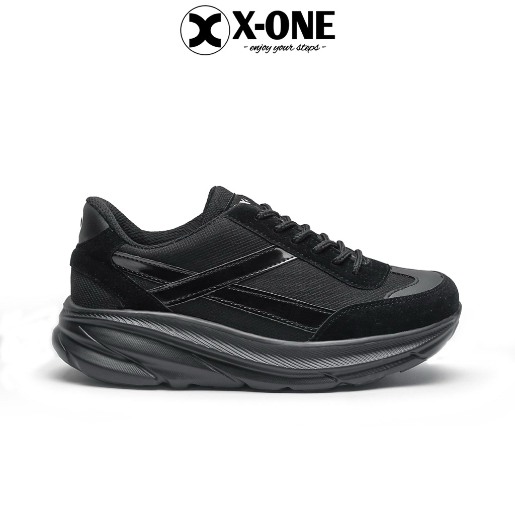 X-ONE Sepatu Sneakers Pria Casual | Sepatu Walking | X-One Footwear “Strolling Full Black”
